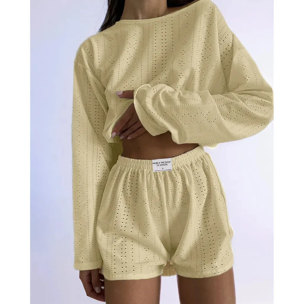 Summer New Womens Ribbed Knit Pajama Set Lace Trim Bow Cami Crop Top Lettuce Hem Shorts Loungewear Sleepwear Cute Soft 2 Piece