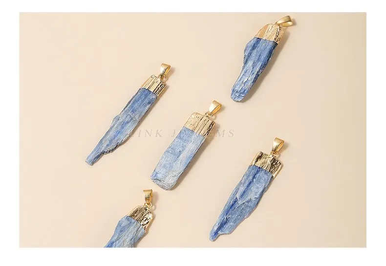 1 Pc Natürliche Raue Blaue Kyanit Stein Lange Anhänger Gold Silber Überzogen Raw Charms Für Schmuck Machen Halskette Zubehör Erkenntnisse – Detail 4