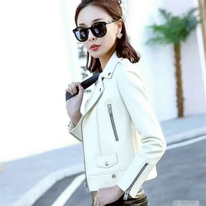 Casaco de couro de alta qualidade feminino 2025 primavera outono moda nova outerwear coreano senhoras casaco de couro da motocicleta feminino