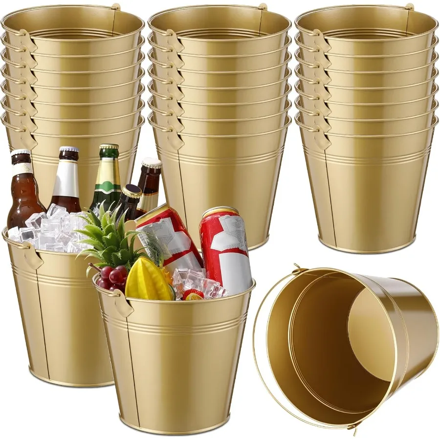 

24 Pcs Metal Beer Bucket Bulk Ice Bucket Ice Pails with Handle Champagne Soda Party Beverage Chiller for Summer Picnic Pool Wed