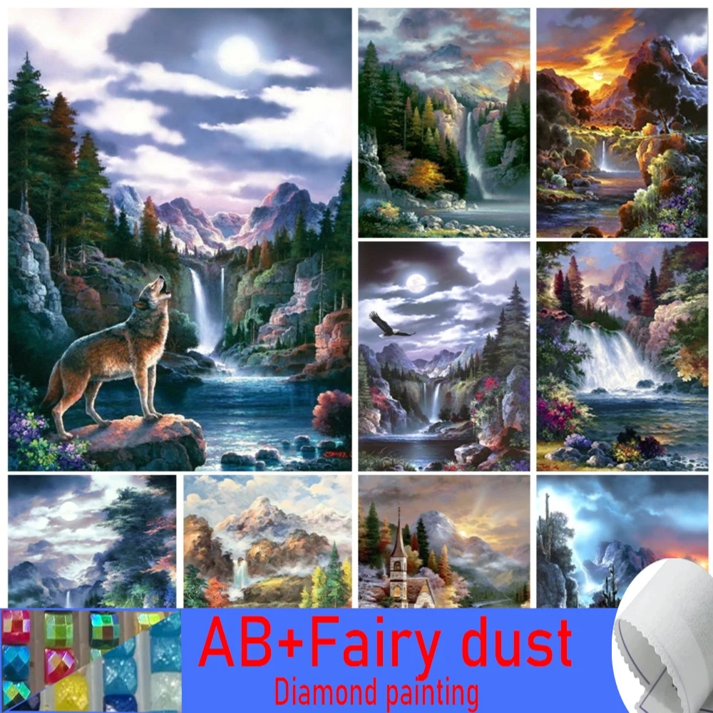 Landscape 5D 120 Colors AB Fairy Dust Diamond Painting Fall Full Sqaure Round Mosaic Kits Rhinestone Embroidery Home Decor Gift