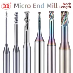 BB Long Neck Micro End Mill 0.1mm~3mm for Aluminum Alloy Copper Electrode Plastic Nonmetal CNC Machining Solid Carbide Cutter