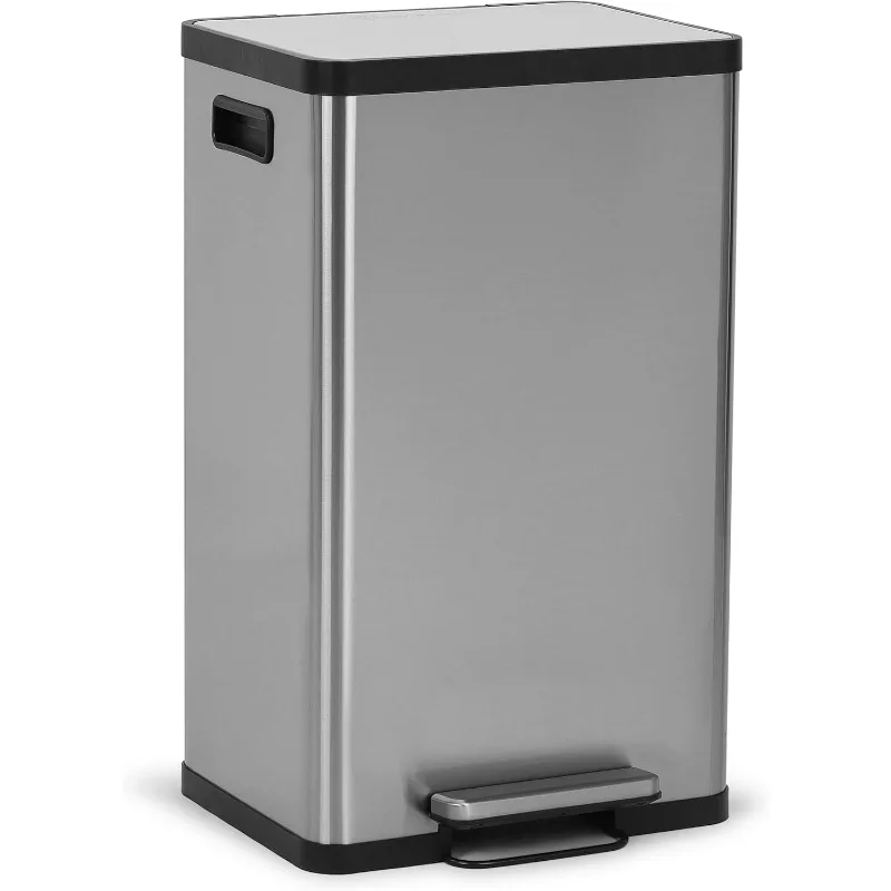 50 Liter / 13.2 Gallon Soft-Close, Smudge Resistant Trash Can with Foot Pedal and Built in Filter- Stainless Steel, Sleek Finish