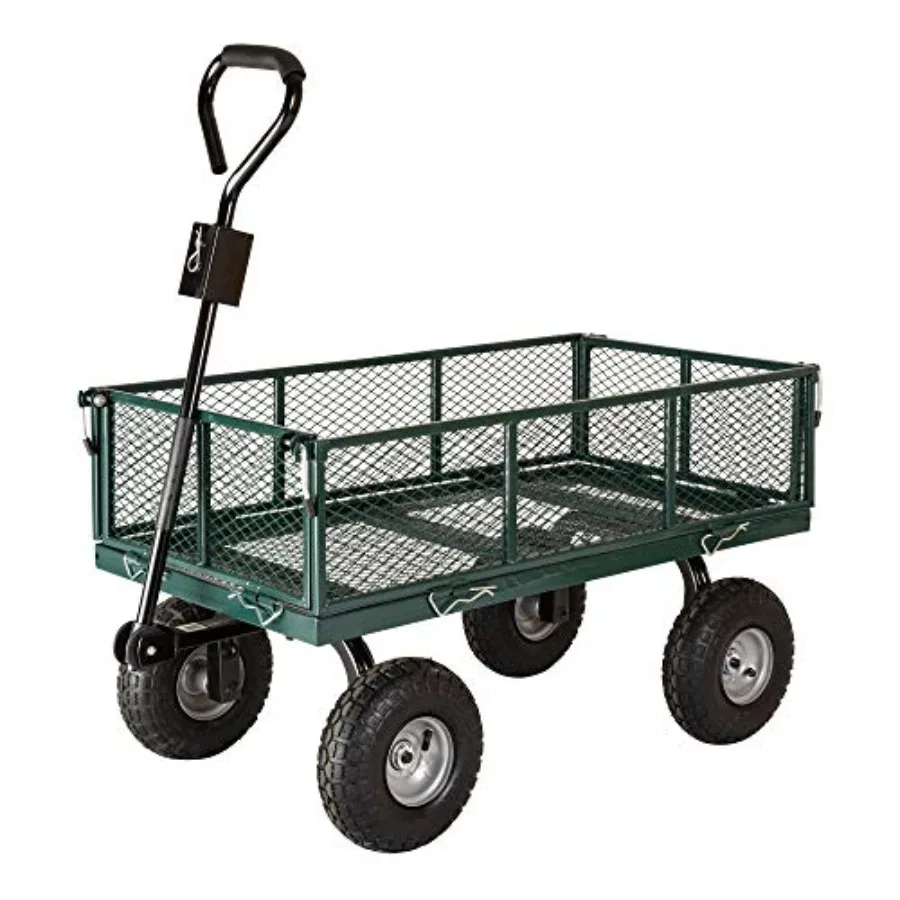 70107 Garden Cart/Utility Cart, Hinged/Removeable Sidewalls, Four 10-inch Wheels, Loop Handle with Convertible Hitch Attachment