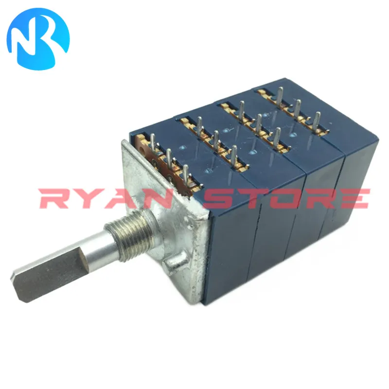 1PCS 100%New Half Handle RK27 A10K 20KA 50KA 100KA X4 4 Channels Volume Potentiometer 4-Gang Balance Control  27 Type 25MM 12Pin