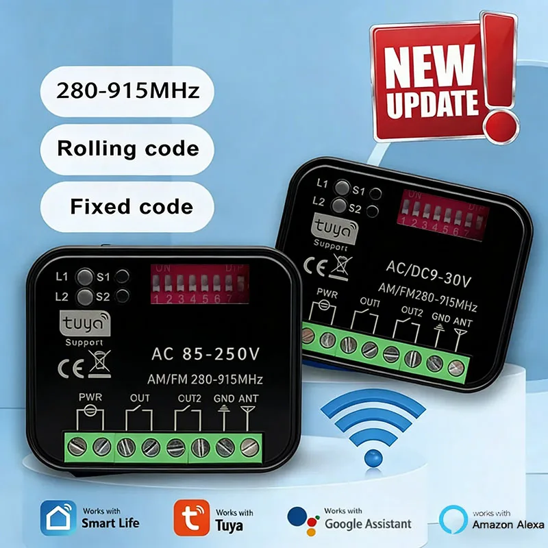 

Universal RX-MULTI Tuya WiFi Smart Receiver Garage Door Opener Remote Control Switch Module 2CH 280-915MHz Gate Remote Control