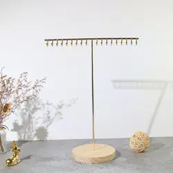 Étagère à bijoux en forme de T avec base en bois, support de rangement moderne en métal T1, boucles d'oreilles, bague, collier, montre