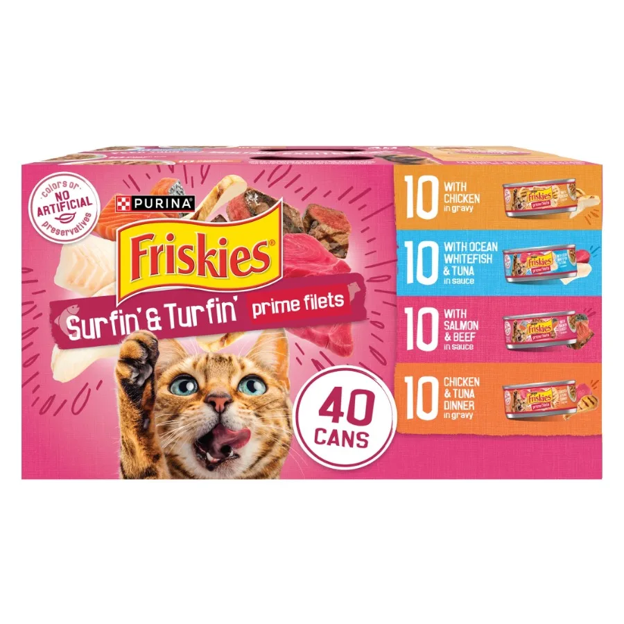 

Влажный корм для кошек Purina Surfin' and Turfin' Variety Pack, 5,5 унций, 40 банок, ассорти вкусов, премиум-ингредиенты, высокое содержание влаги