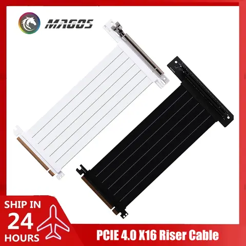 PCIE 4.0 X16 Riser Cable Video Card Extension Shielded Flexible 90° Mounting GPU Express Lossless Black/White