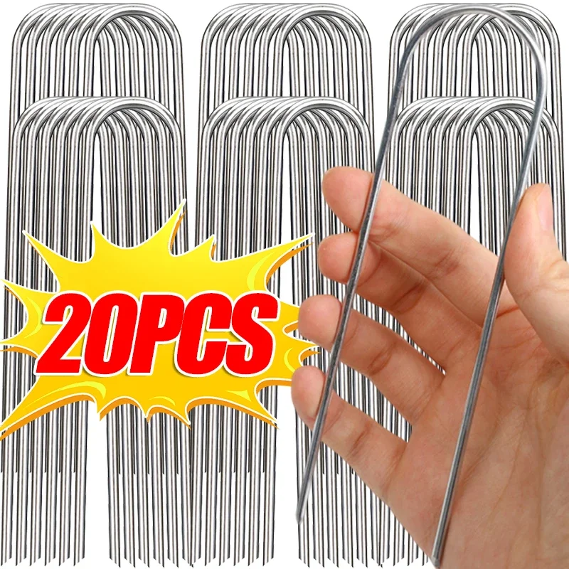 

U-shaped Garden Heavy-duty Fence Tubing Stakes Sod Pins Galvanized Landscape Spike Holding Lawns Barrier Ground Nail