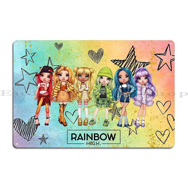 Rainbow High Core 6 Metal Sign Party Vintage Kitchen Character Designing Tin Sign Poster