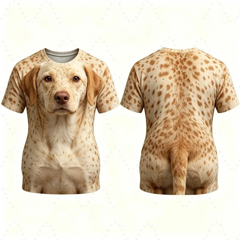 Funny Orange Cat Dog Fake Fur Belly T Shirt Men 3D Print Animal Pattern Neck Tee Summer Parent-Child Get Close To Pets T-Shirts