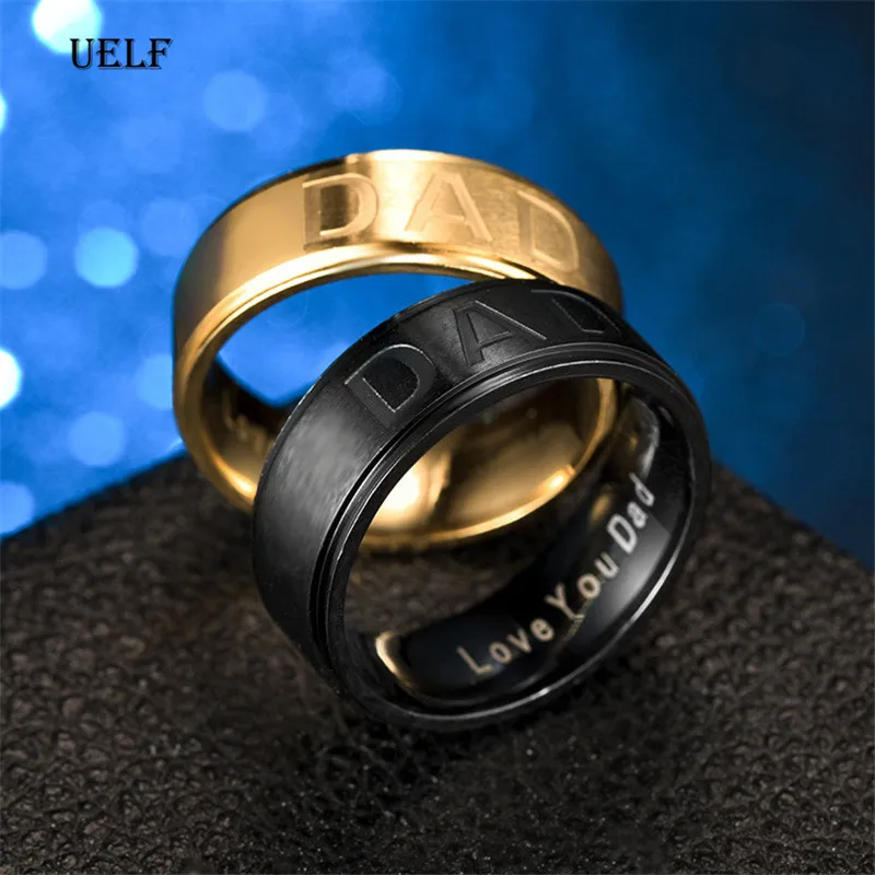 Uelf New Stainless Steel DAD Ring Black Gold Ring Europe and the United States popular Four colors