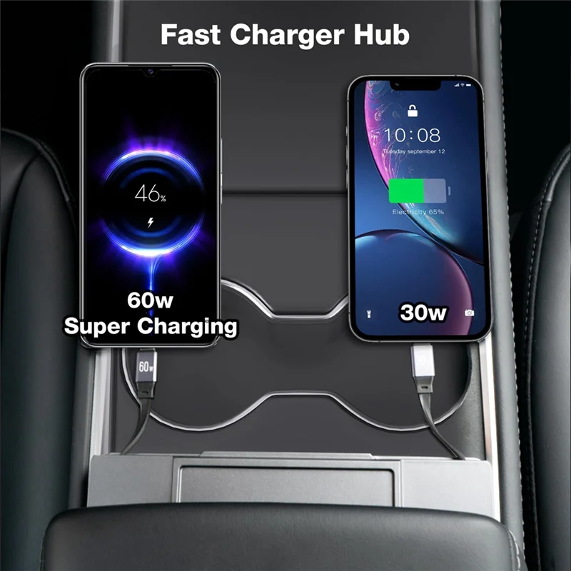 

Efficient Docking Station For Tesla Model Y 2020-2024 Model 3 2020-2023 Fast Charger USB Hub With Retractable Cable Center Conso