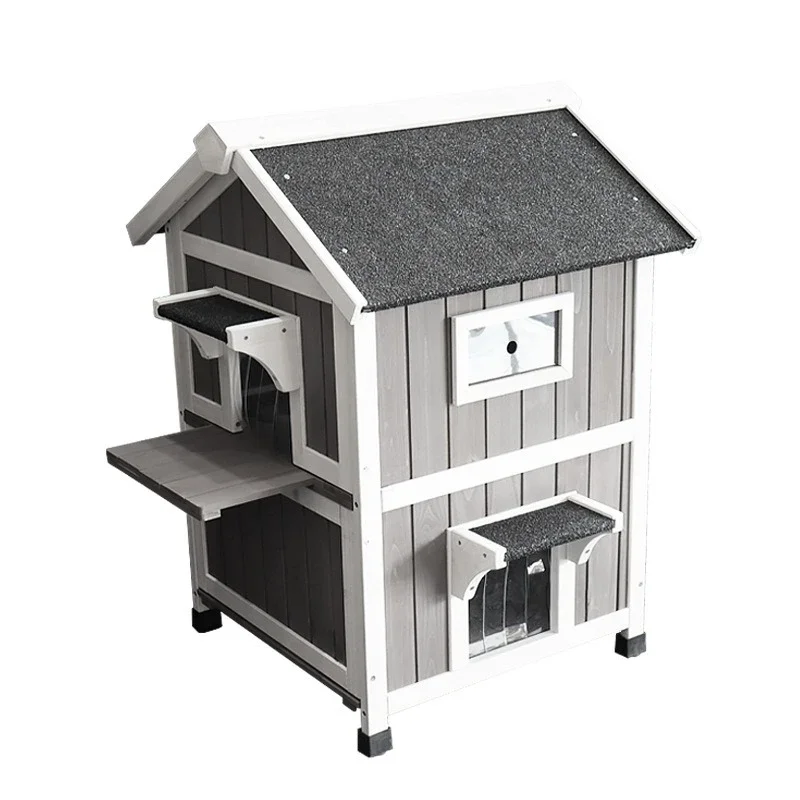 

Kennel outdoor rain, cold, cat house, solid wood double-layer luxury cat room