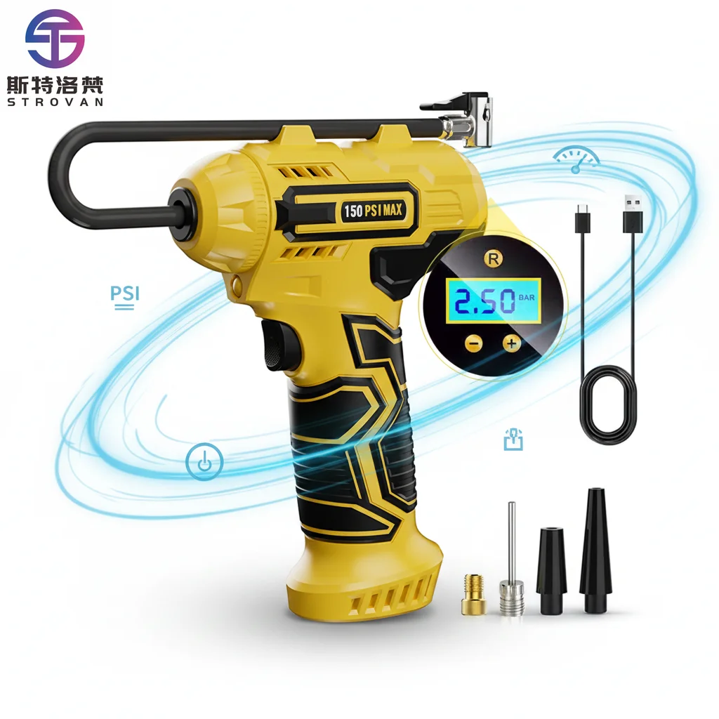 Handheld Wireless ABS Tire Inflator Pump Tire Pressure Emergency Light Digital Gauge Portable 7.4V DC Car Tire Inflator