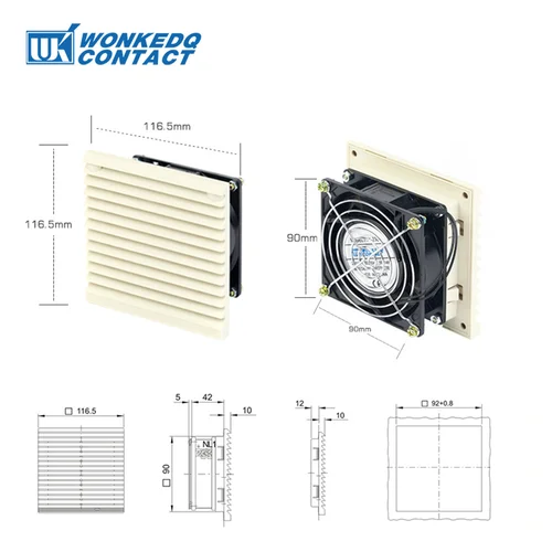 Imagen 2 del producto 3321-230 Filtro de ventilador de gabinete eléctrico industrial Juego de ventilación de 92 mm Cubierta de obturador Radiador de enfriamiento Servicio Sistema de aire 230 V