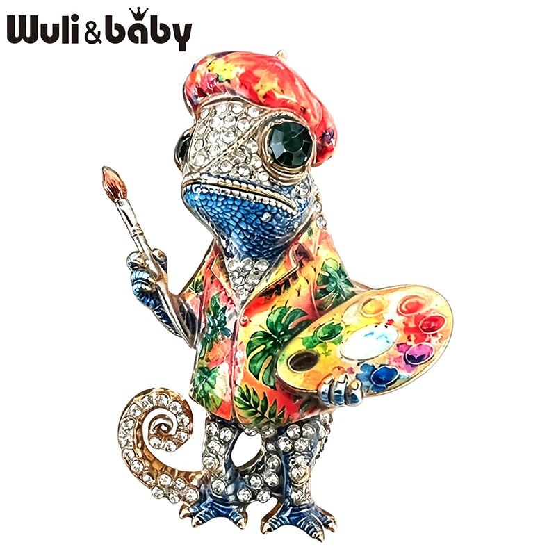 Wuli&baby Artist Chameleon Brooches For Women Unisex Lovely 4-color Drawing Painter Animal Casual Party Brooch Pins Gifts
