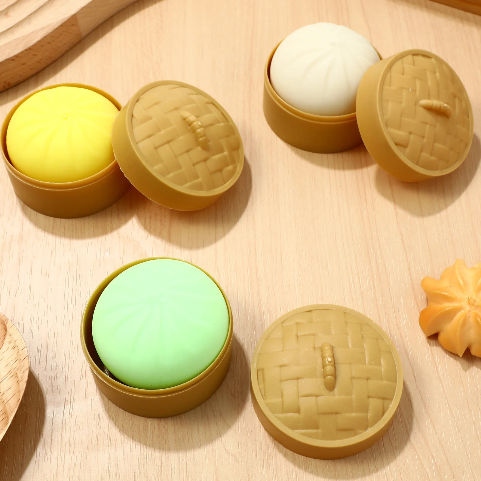 3 pçs bolinho bolas de estresse espremer sensorial mão descompressão bun para crianças adultos simulação comida playset cozido no vapor recheado