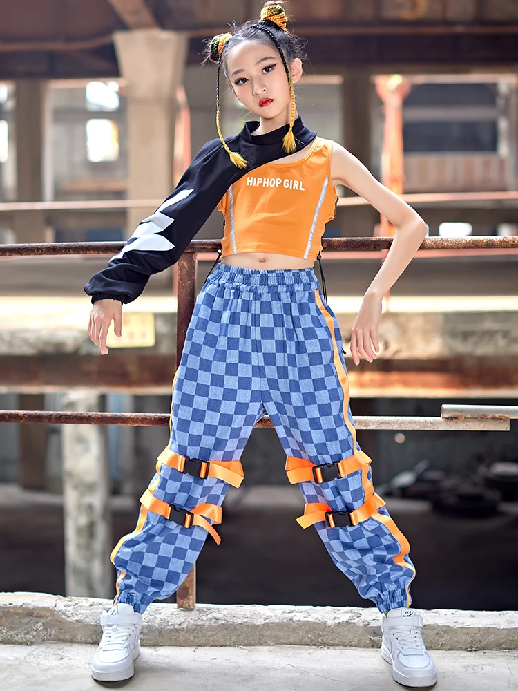 Tide Hip-Hop Outfit Performance Hiphop Clothes Rave Wear Girls Street Dance Costume maglione a maniche singole pantaloni vuoti