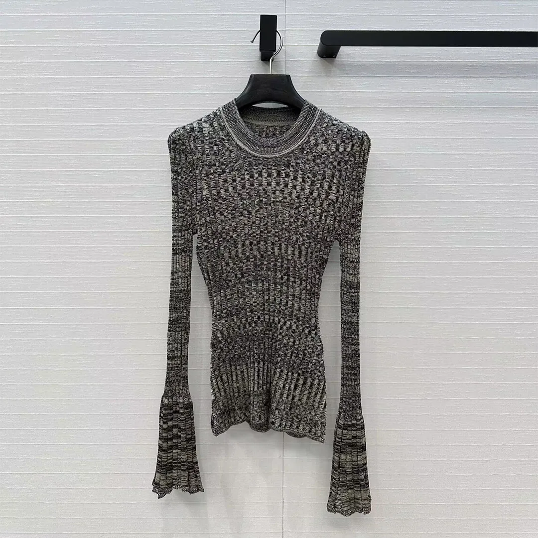 

Новый осенний винтажный пуловер, женский свитер, полосатый жаккардовый джемпер с круглым вырезом и длинными рукавами, элегантный женский винтажный тонкий вязаный джемпер