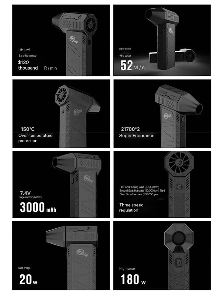 TURBO X3 Turbine Fan 130000 RPM Powerful Snow blowing Car Dust Removal Cooling Camping Electric Fan Strong Wind Blowing Machine