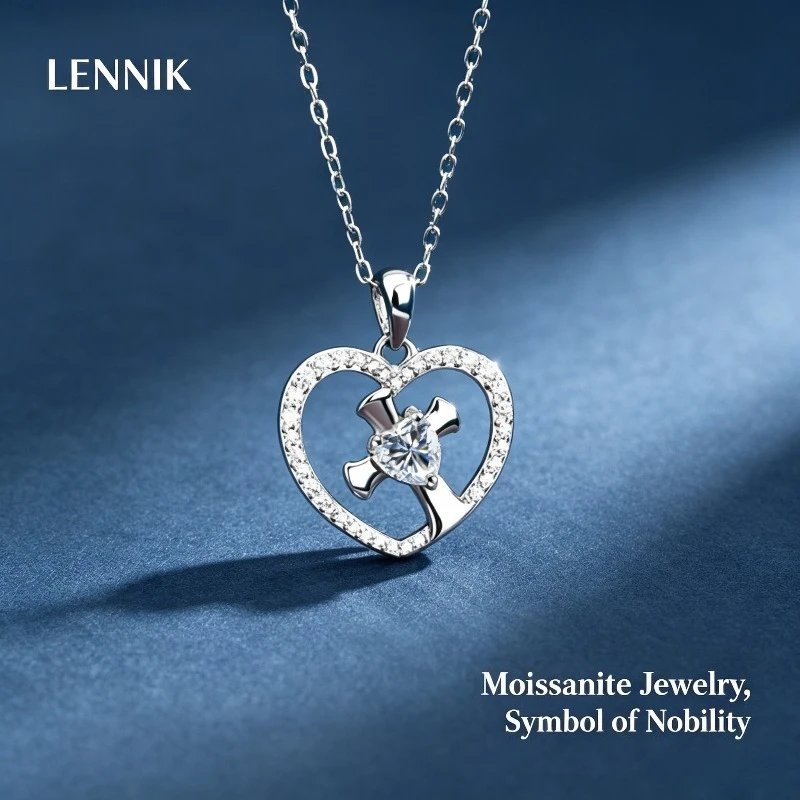 lennik-s925-スターリングシルバー-モアサナイト-ラブクロスネックレス-プレミアム多用途ハートペンダント鎖骨チェーンジュエリー