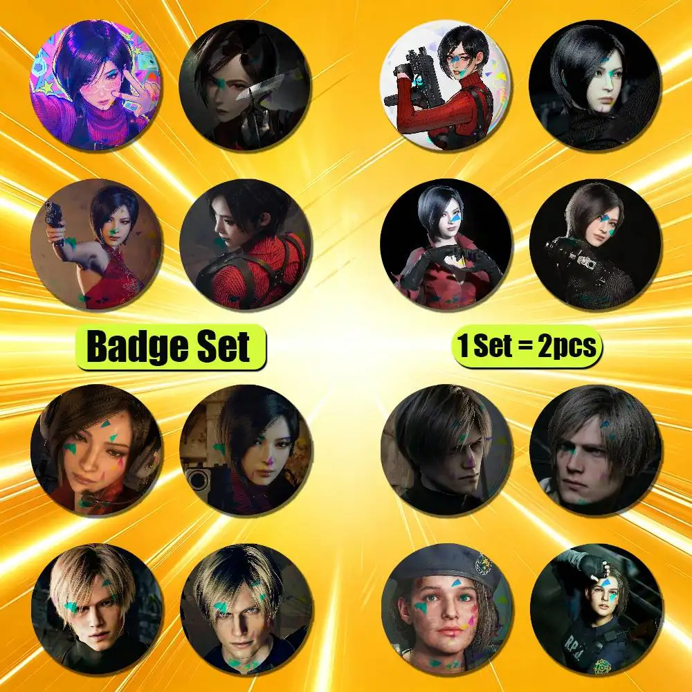 For Resident Evil Ada Wong Leon S Jill Valentine Badge Pin Insignia 2 Pcs Set Round Button Emblem Laser Film Gift 44mm Custom