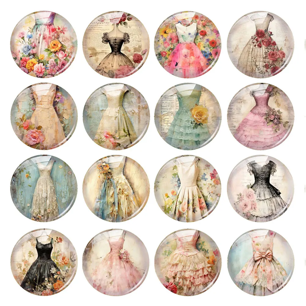 Random Mixed Round/Oval/Square Vintage Floral Gown Flower Photo Glass Cabochon Flatback Demo Cameo For Diy Jewelry Making