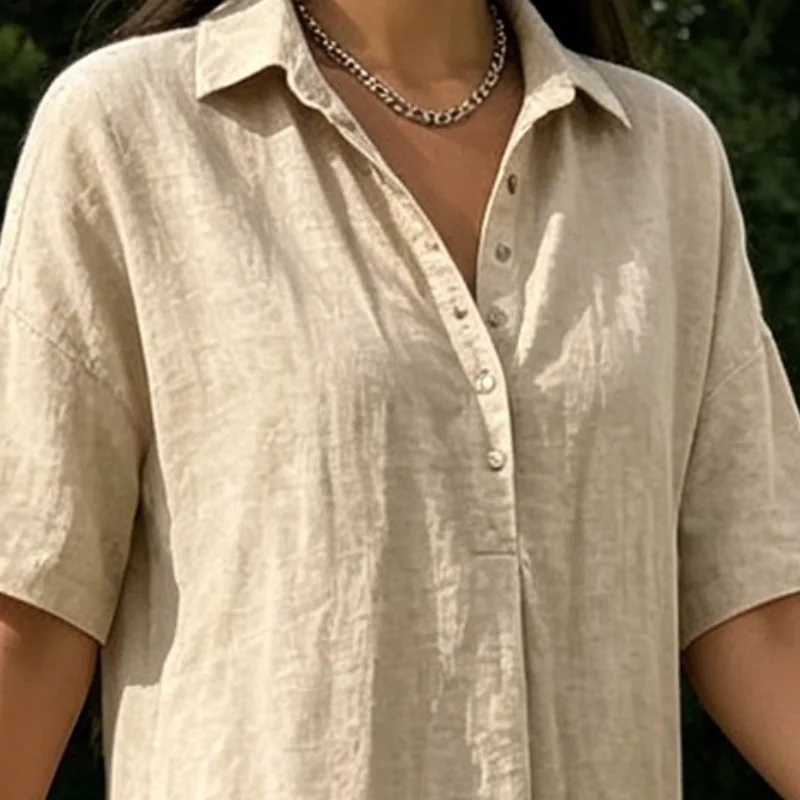 

Mid-length Summer Cotton Linen Dress Short Sleeve Slimming Midi Dress Casual Flowy A-Line Women Vacation Dress