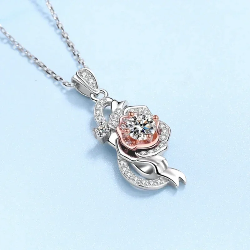 

Girl Friend Birthday Gift 18K White Gold Necklaces 0.5CT Moissanite Diamond Rose Pendant PT950 Platinum Women Valentine's Day