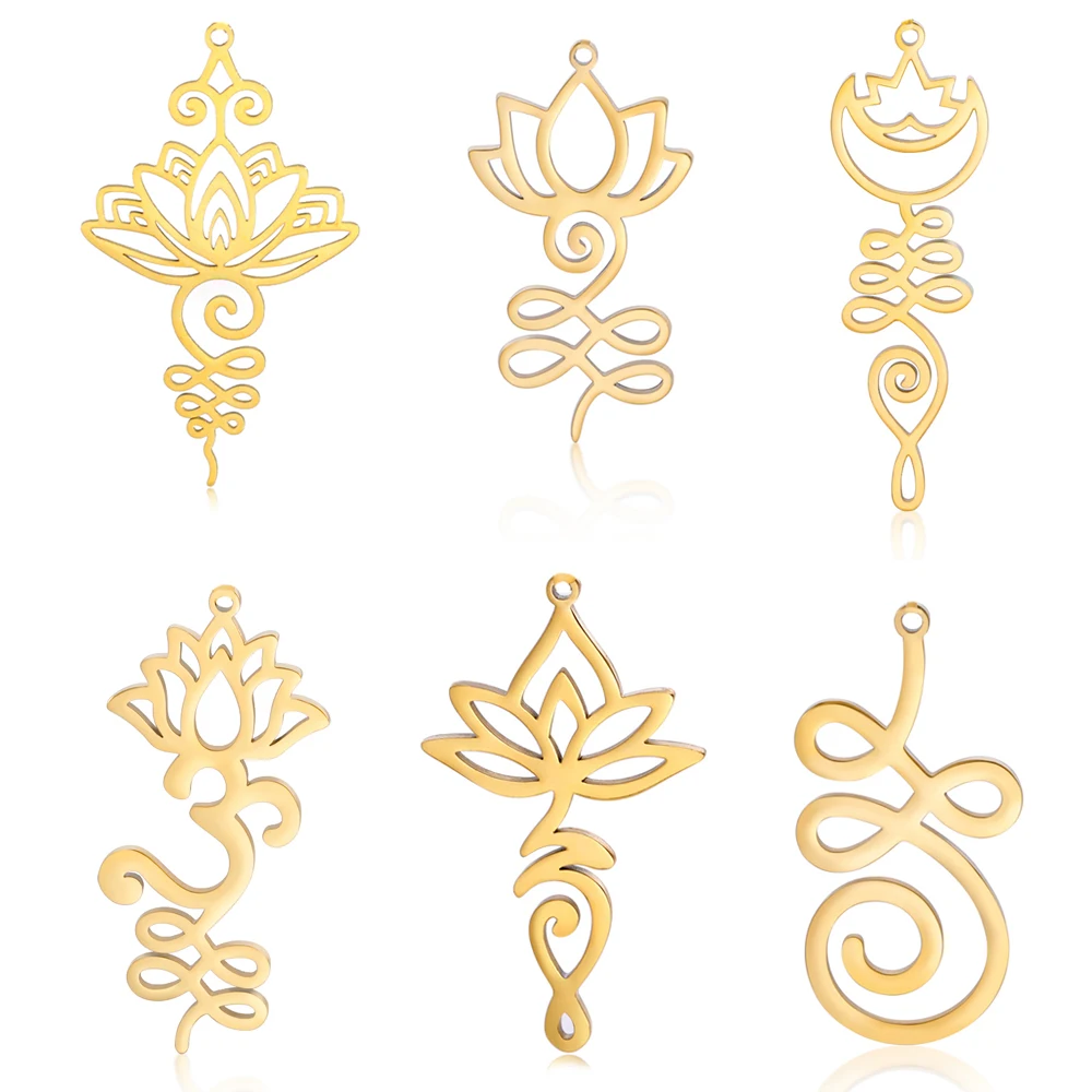 Hurtownia ze stali nierdzewnej Unalome kwiat lotosu Charms religijne Amulet wisiorki akcesoria do naszyjnika kolczyki biżuteria Diy Make