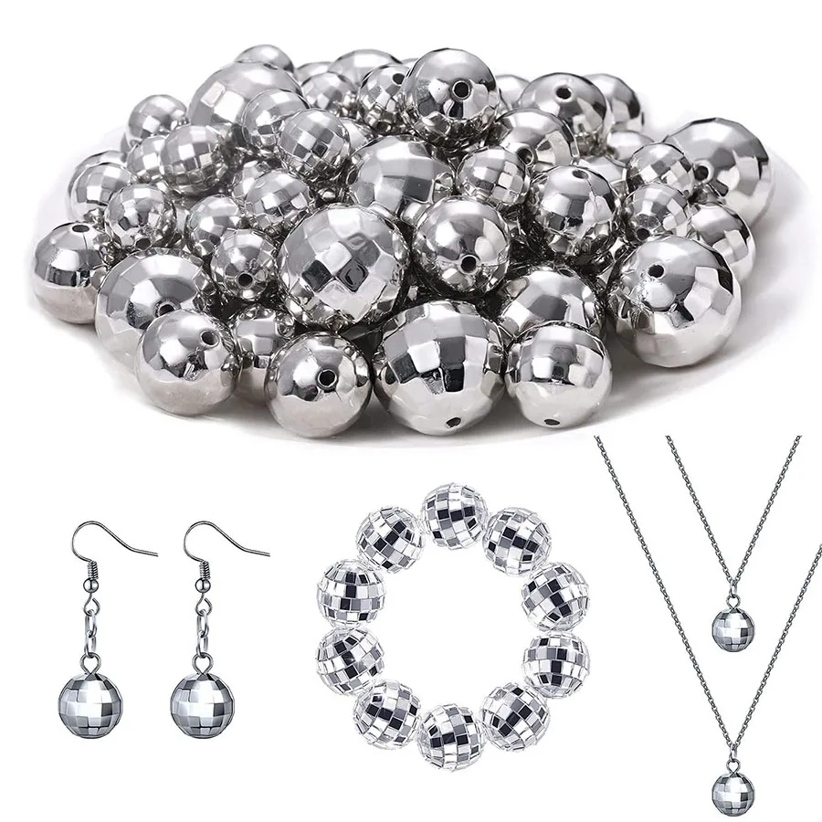 

50/100/140 Pieces With A Diameter Of 0.6/0.8/1.0/1.2cm Disco Balls, Round Silver Reflective Mirror Beads, Bracelets, Necklaces,