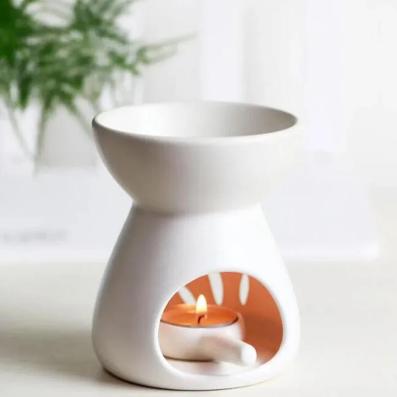 Poêle à huile en céramique, brûleur de bougie chauffe-plat en céramique blanche, bougie creuse multi-fleurs E-ssential poêle d'aromathérapie, brûleur de cire, photophore pour décoration de la maison