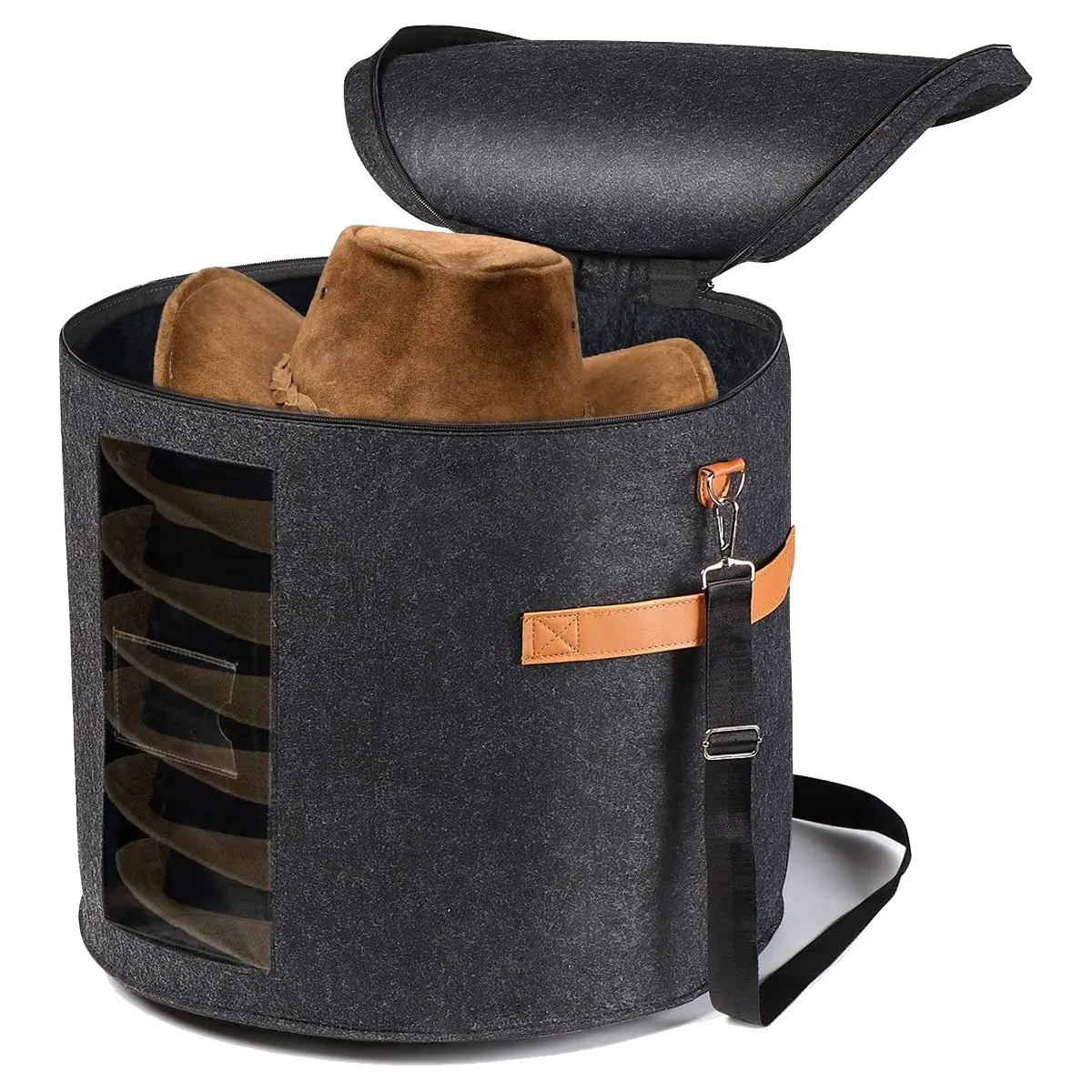 

Round Hat Storage Box - Foldable Hat Box with Lid for Stuffed Clothes and Animal Toy, Carrying Organizer Box Dark Grey