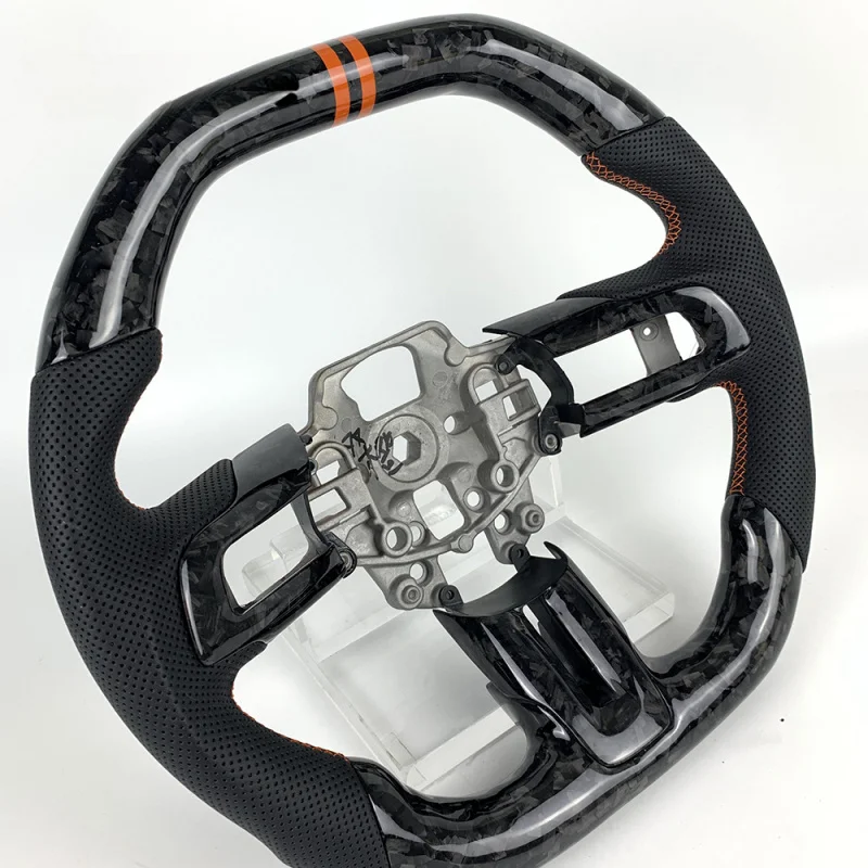 For Ford Mustang 2015-2021 | Orange Parallel Bars Forged Carbon Fiber Steering Wheel | Customizable