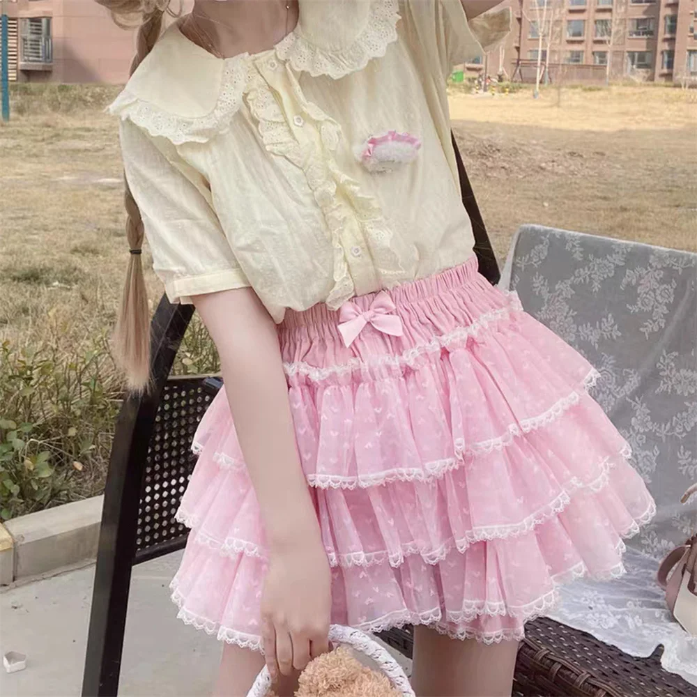 Y2k Japanese 90s Sweet Lace Shorts Skirts Lolita Kawaii JK Ruffles Bloomers Black Pink White Harajuku Women Safety Short Pants