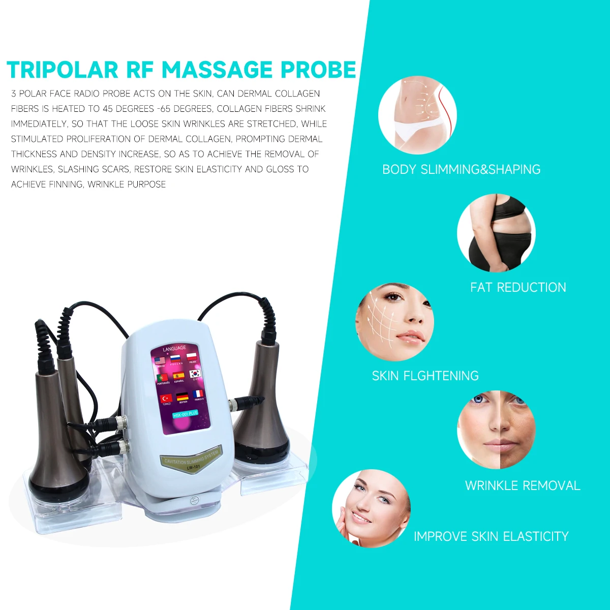 MEISIKANG 3 IN 1 80K Skin Tighten Cellulite Massage Body Weight Loss Machine RF Ultrasonic Cavitation Beauty Device with Stand