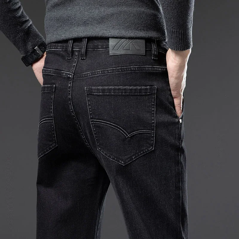 

2025 Spring Autumn New Men's Jeans Black Business Casual Loose-Fit Straight-Leg Pants Youth Commuting Dad Pants