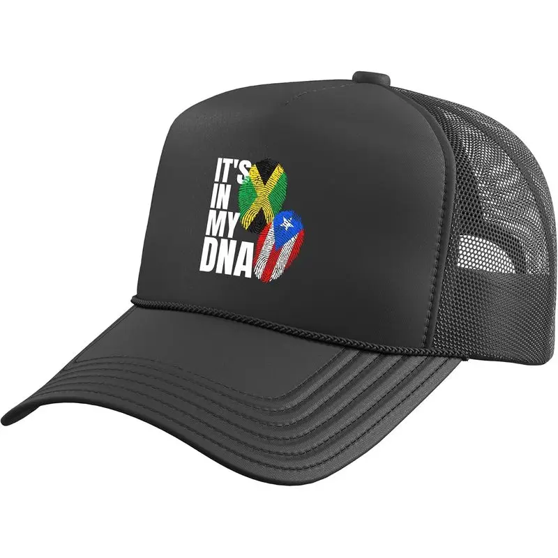 Jamaican Plus Puerto Rican Flag DNA Heritage Gift Trucker Hat with Adjustable Mesh Back
