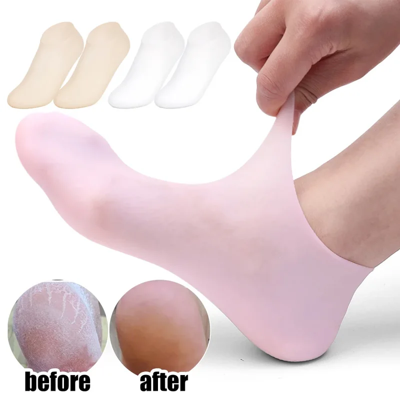 Meias hidratantes de silicone, meias gel para pés rachados secos, spa, pedicure, massagem, cuidados, 1 pares