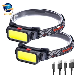 COB Portable LED Headlights Outdoor Headlight Built in Battery USB Rechargeable Head Lamp Camping Fishing Climbing Lantern