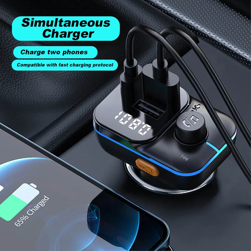 Car Fast Charge Bluetooth 5.0 FM Transmitter Dual USB Type C Player Music Handsfree with Color Aperture For IPhone Huawei Xiaomi