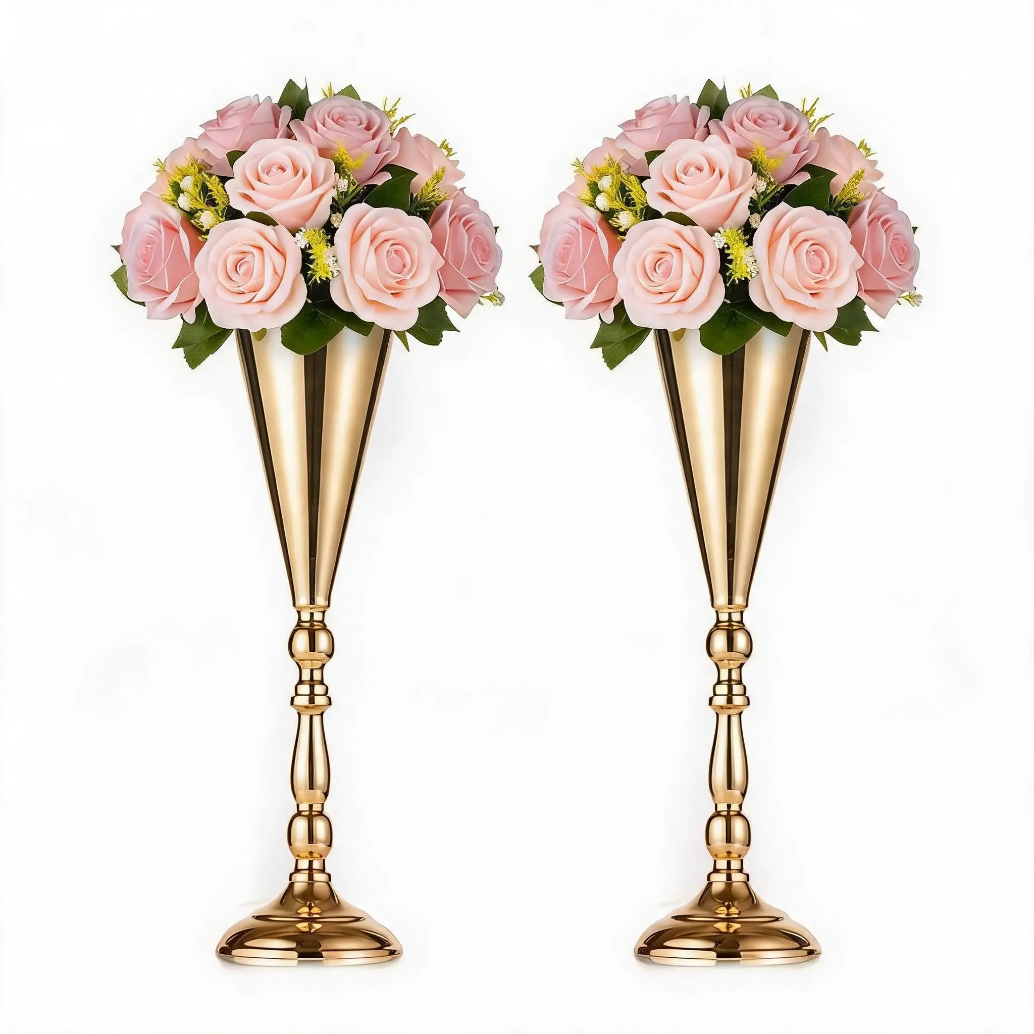 【Super Deal】2 Set Gold Vase for Home Decor, Metal Trumpet Floral Pedestal