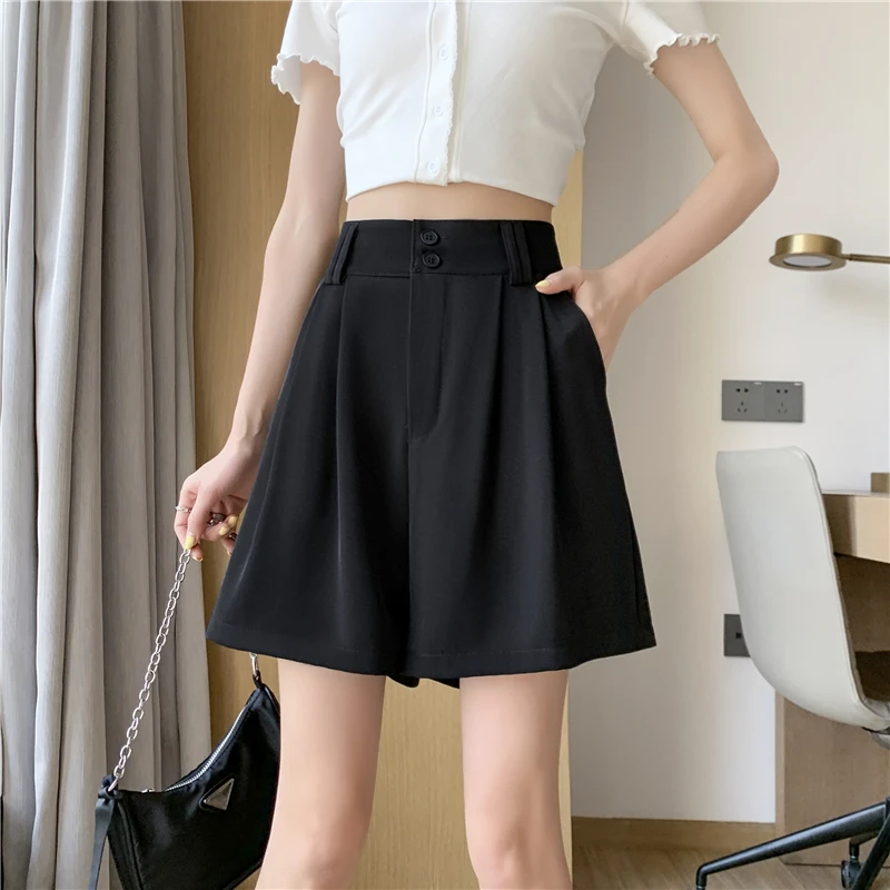 

New Fashion Draped High Waist Suit Shorts 2023 Spring Summer Women Bottoms Female Casual Loose Wide Leg Shorts