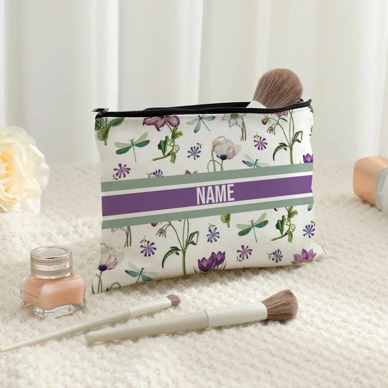 Wedding Essential Gifts Personalized Name Custom Makeup Bag Elegant Floral Design Toiletry Bags Multi Functional Storage Bags