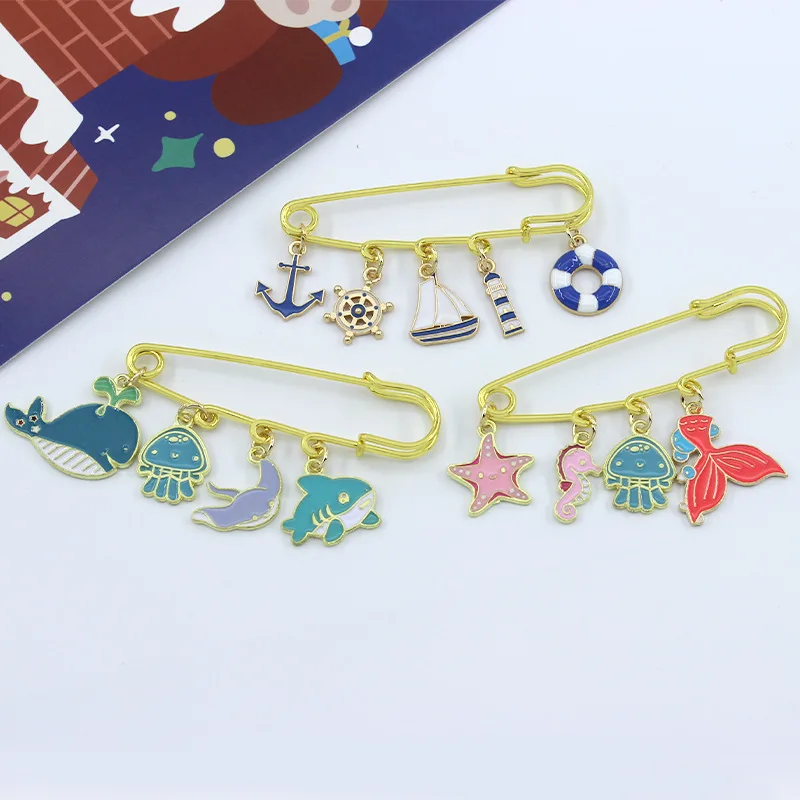 Creative Cute Marine Creatures Animal Brooch Whale Shark Dolphin Seal Seahorse Alloy Badge Jewelry Gift