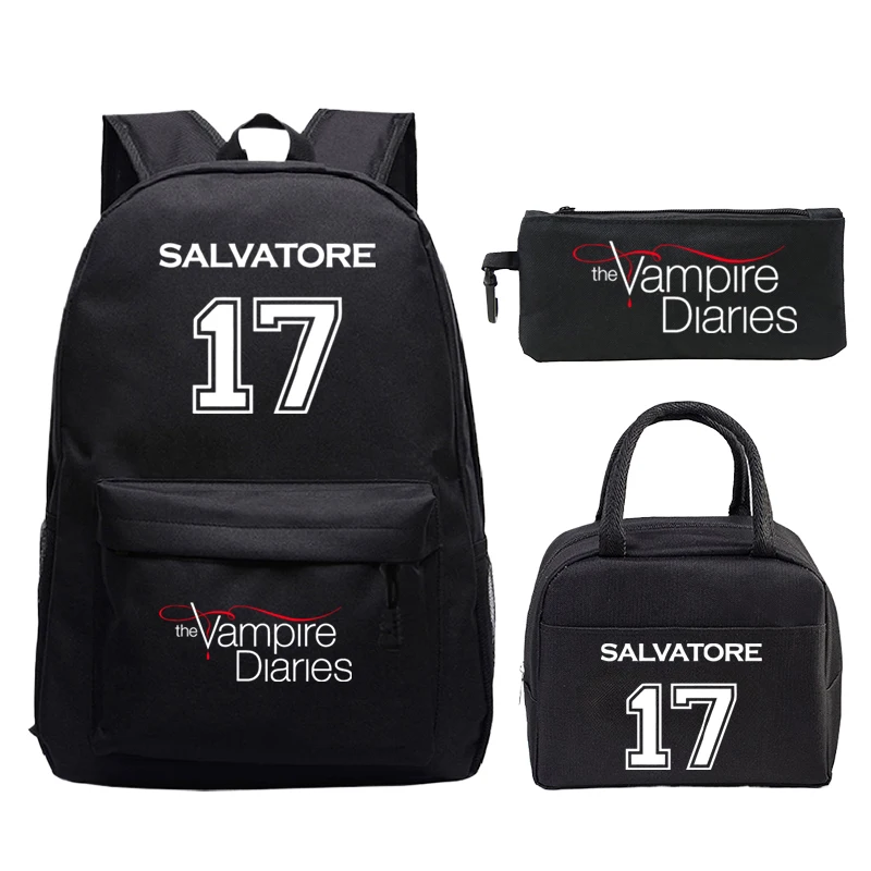 

3Pcs Girls Boys The Vampire Diaries Print Backpack with Lunch Bags Pencil Case Set Students Fashion Child Bookbag Travel Bagpack