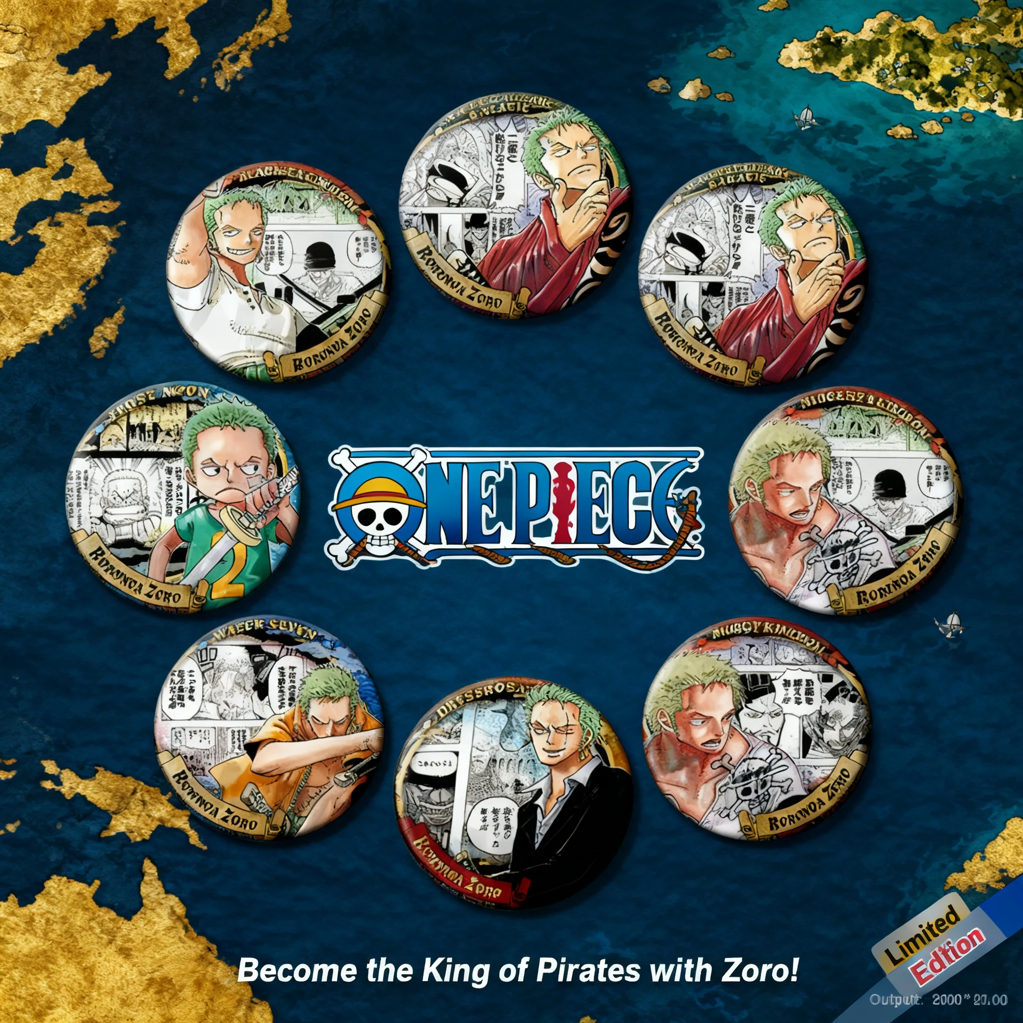 Pin de Solapa de Zoro del Anime One Piece, Accesorio Brillante, Réplica de Película, Mercancía Coleccionable