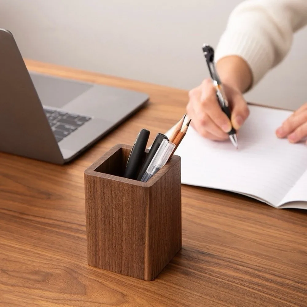 

Beech Walnut Wood Brush Pot Desktop Storage Smooth Hickory Wood Pen Holder Simple Multi-Purpose Makeup Brush Organizer